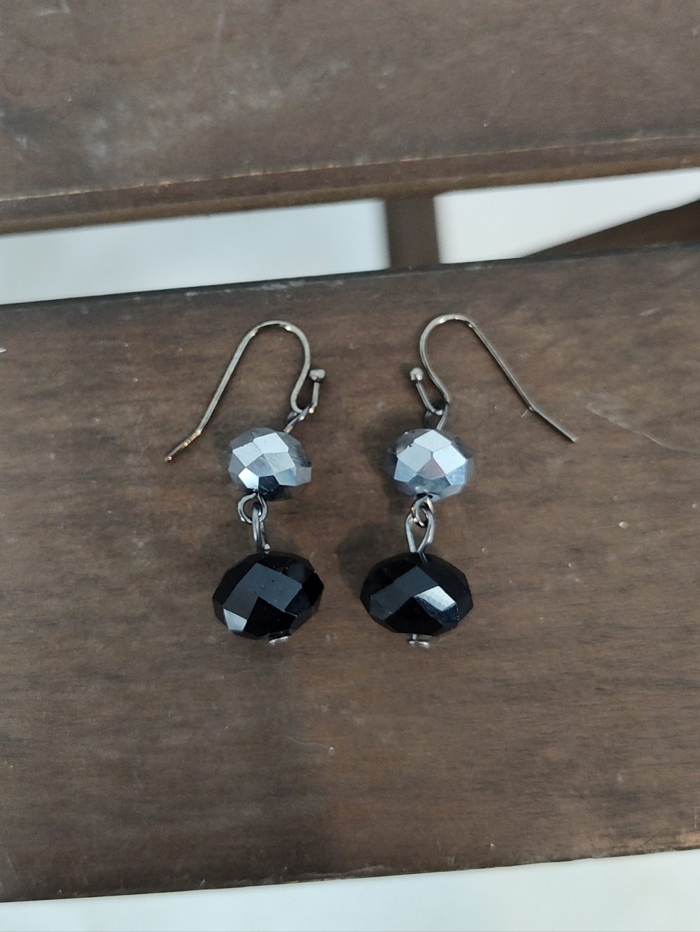 Elegant Black and Hematite Faceted Bead Drop Earrings - Women Jewelry